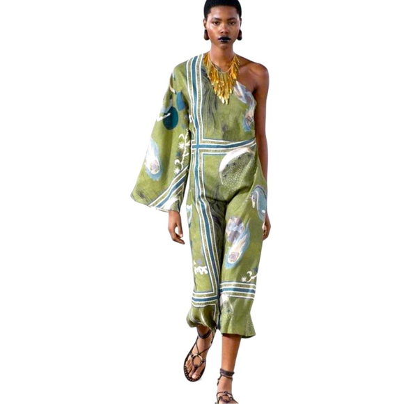 Zara Asymmetrical Olive green dress COLLECTION PRINTED bloggers collection - Picture 4 of 15